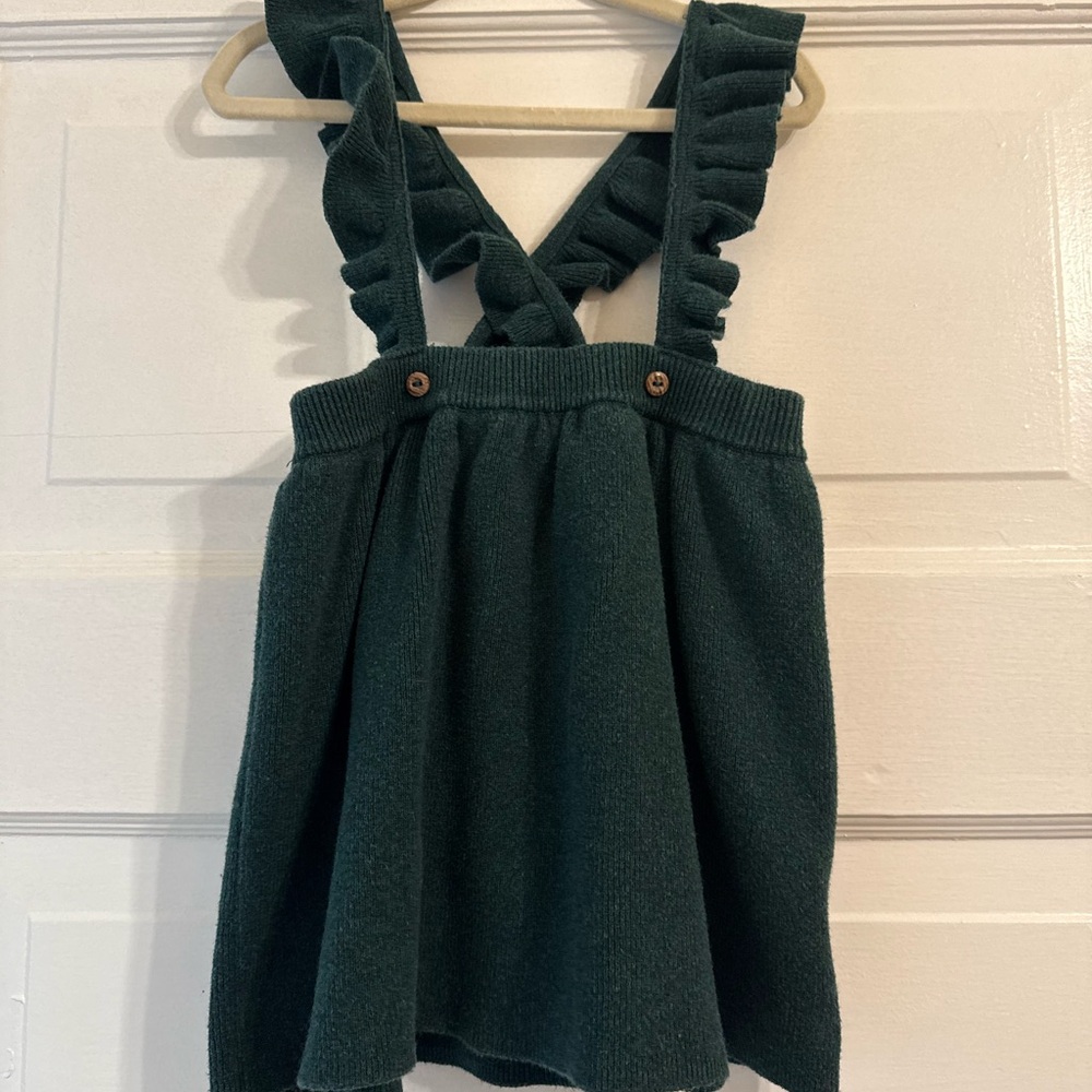 H&M Organic Cotton Knit Overalls in Forest Green